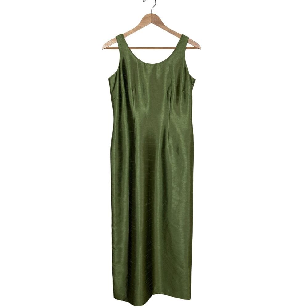 Vintage Coldwater Creek Maxi Dress Green Satin Column Sleeveless 90s Y2K Size 6